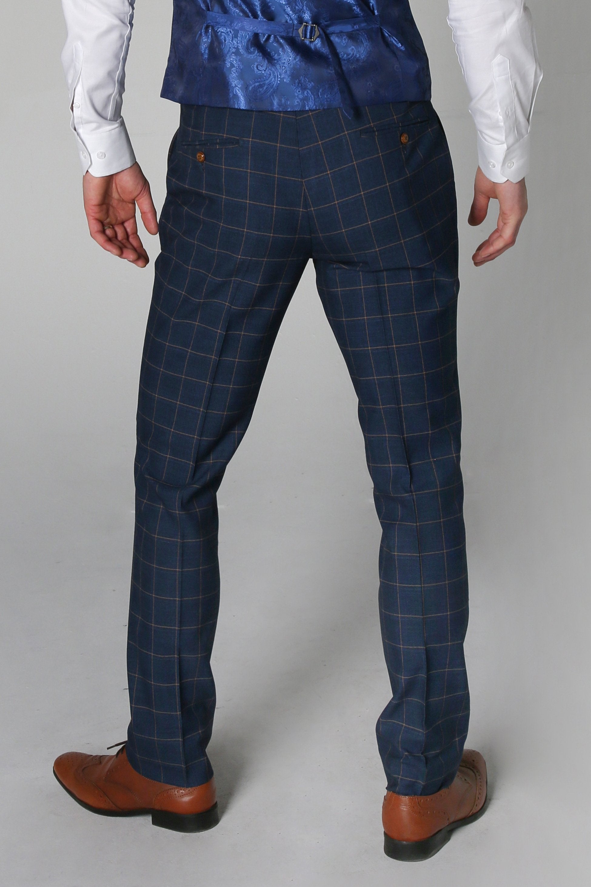 Men's Tailored Fit Windowpane Check Trousers - HAMLEYS - Navy Blue