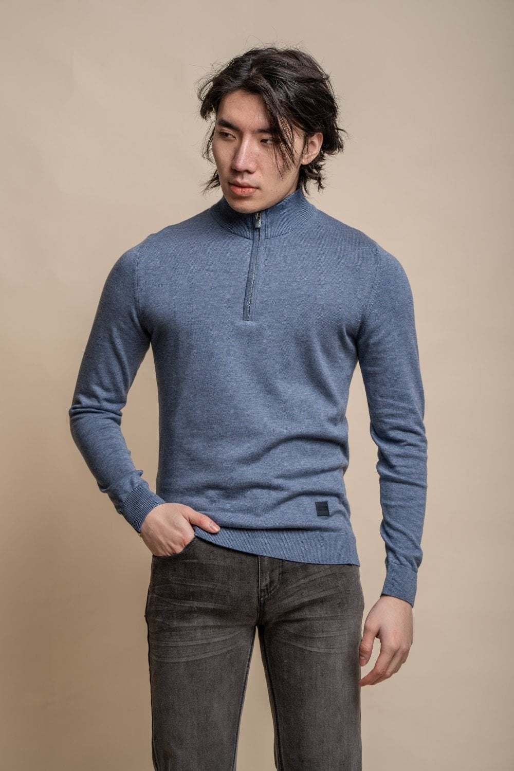 Pull en coton décontracté à demi-zip pour hommes - AVANTI - Bleu Air Force