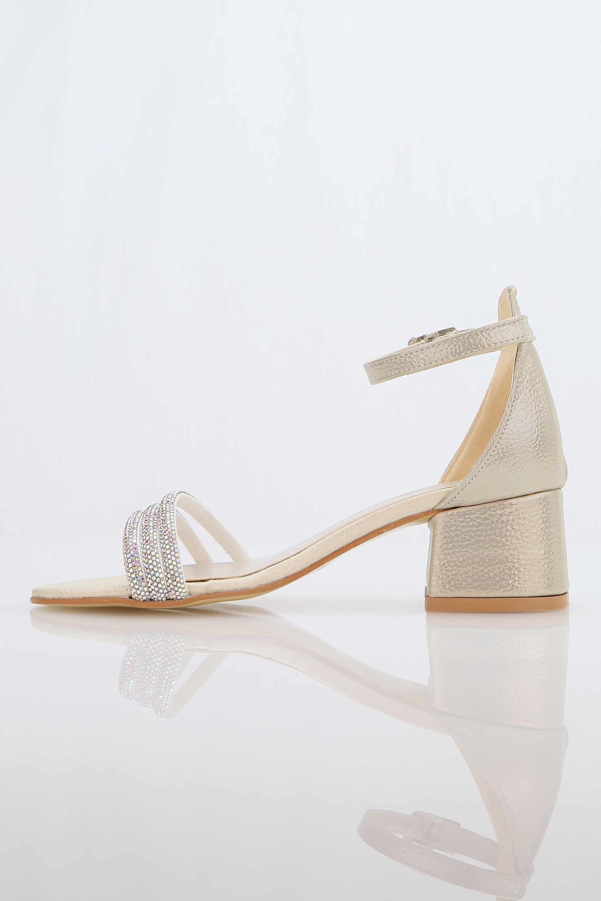 Sandales à talons blocs texturées avec brides en strass pour filles - TWINKLE - Or