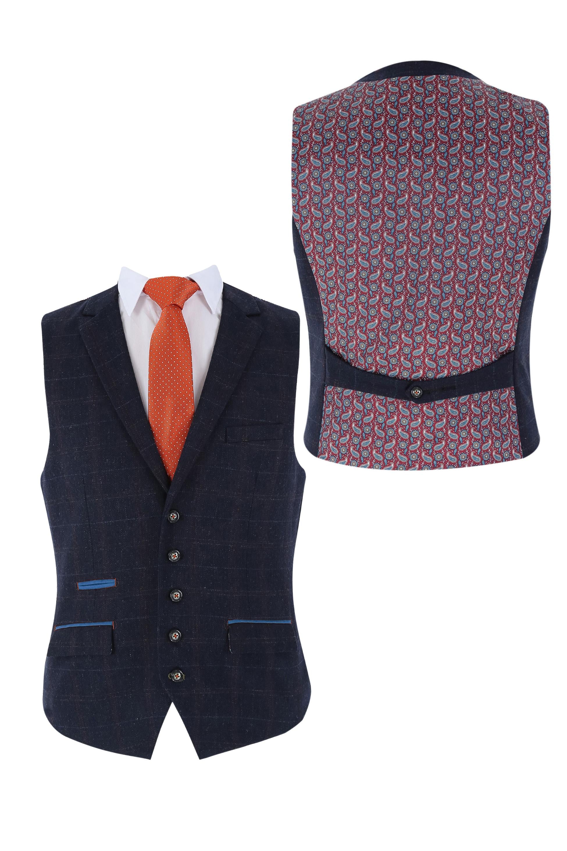 Gilet en Tweed à Motif Windowpane Bleu Marine pour Homme - RYAN - Bleu Marine