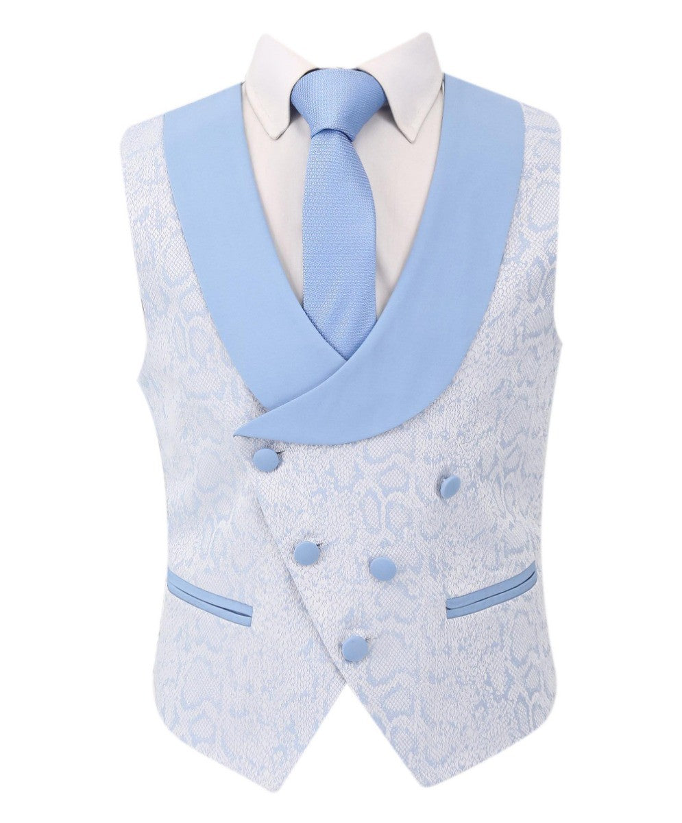 Jungen Jacquard Gemustertes Tuxedo Anzug - ASHLEY - Eisblau