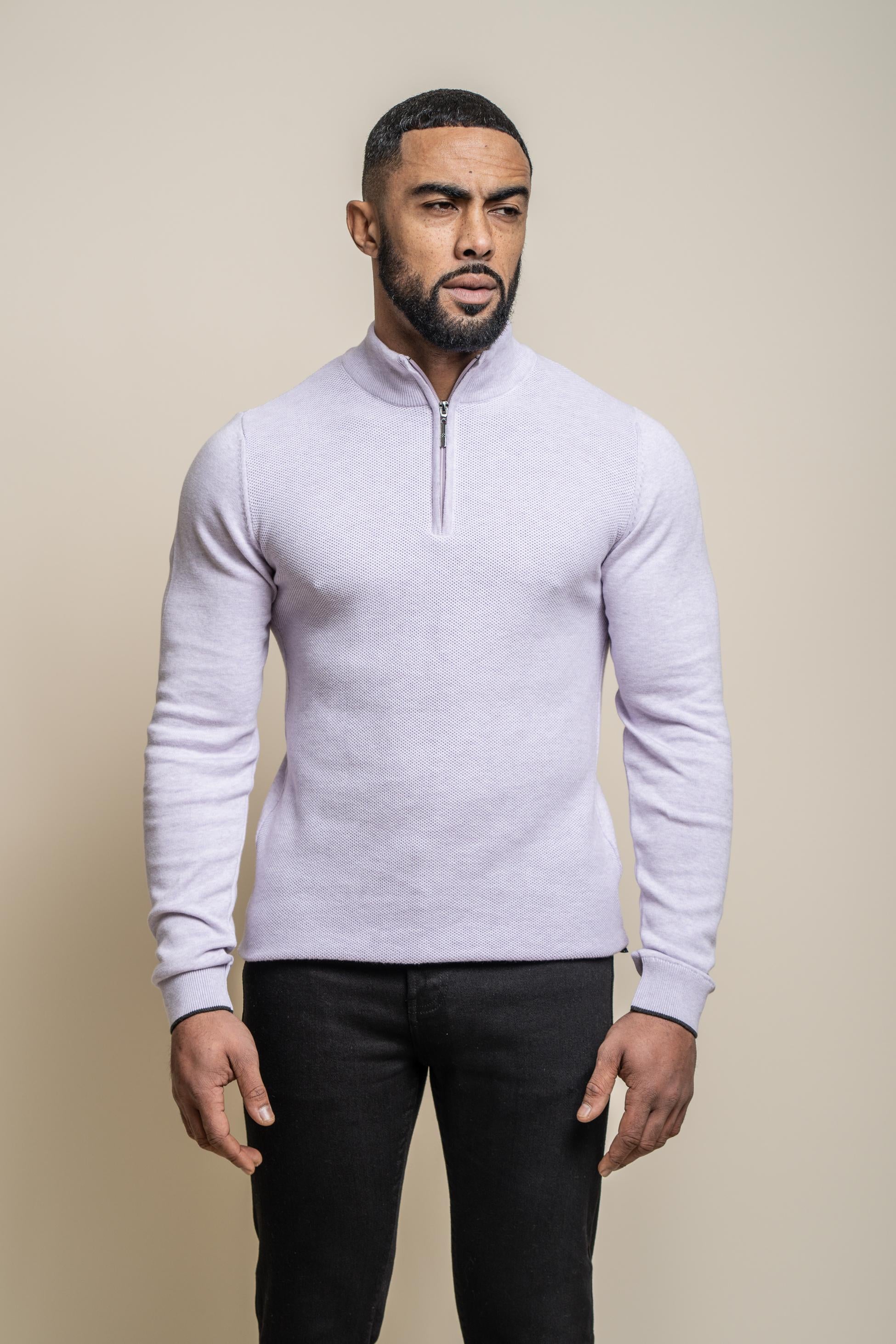 Herren Halbzip Baumwoll Pullover - KYLE - Lavendel