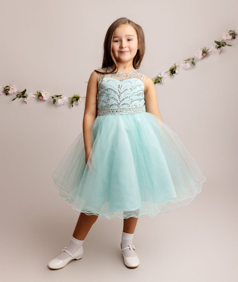 Robe en tulle avec embellissements en sequins pour filles - LOLA - Bleu Aqua