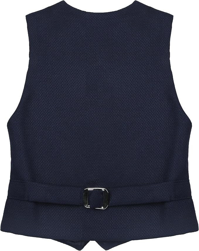 Ensemble de costume avec gilet texturé ajusté pour garçons, tenue formelle - Bleu Marine