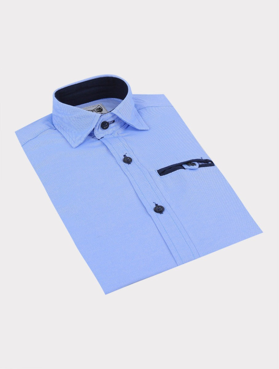 Boys Cotton Slim Fit Long Sleeve Shirt - RYAN - Sky Blue