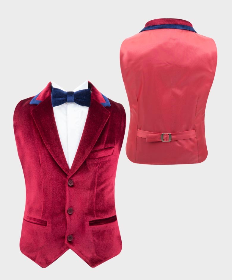 Ensemble Gilet en Velours pour Garçons - Rouge Bordeau