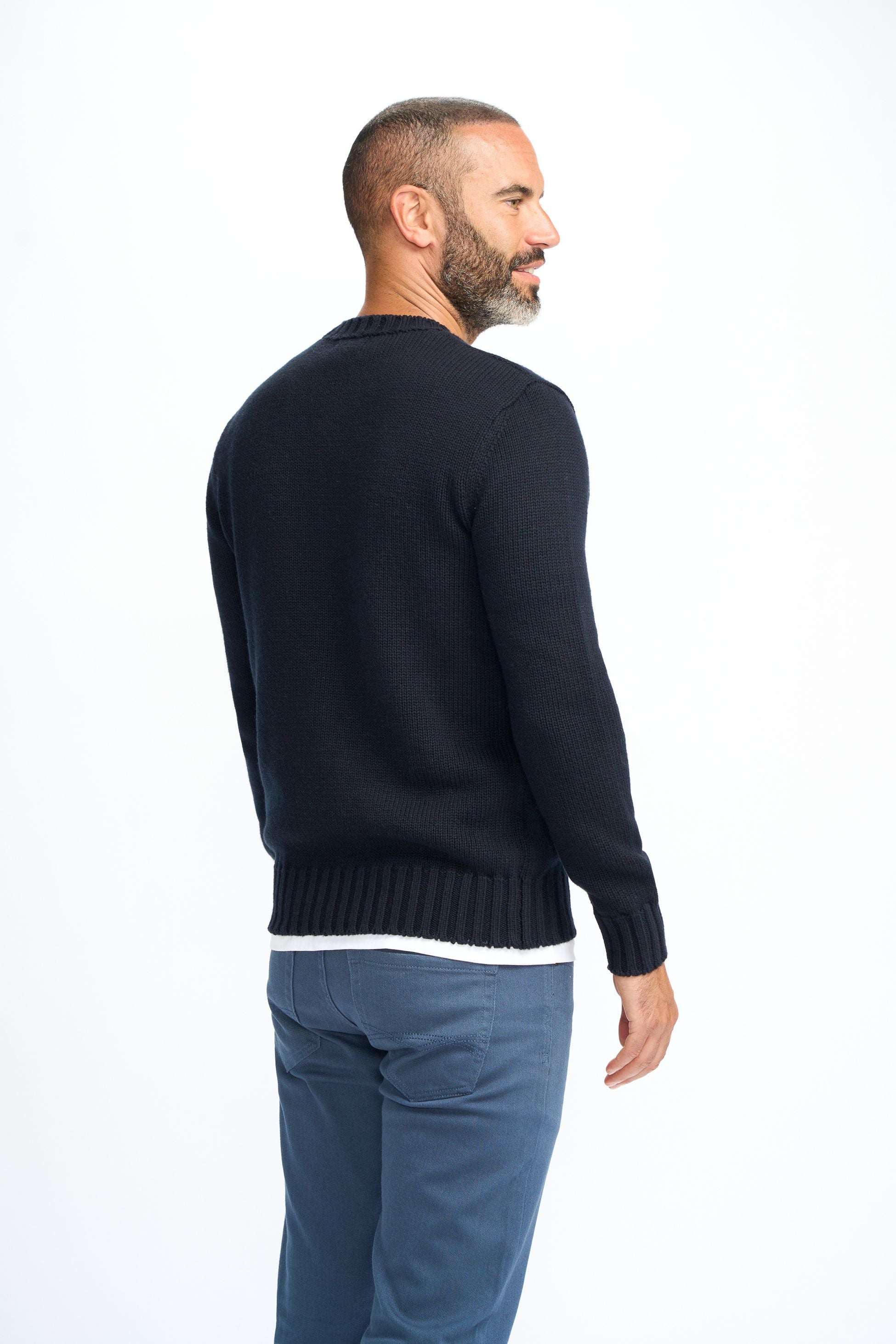 Pull classique en laine pour hommes - FARREL - Bleu Marine