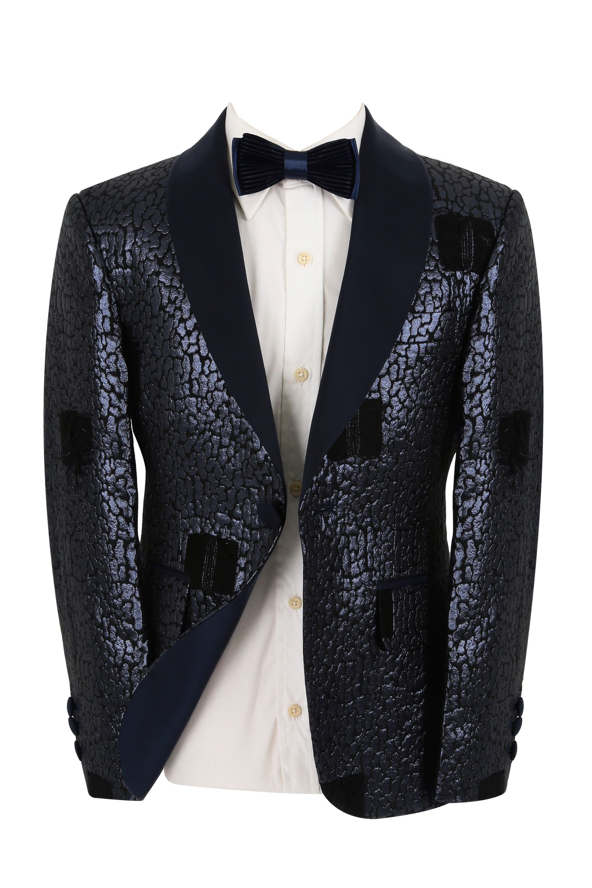 Jungen Jacquard Gemustertes Tuxedo Anzug - Navyblau