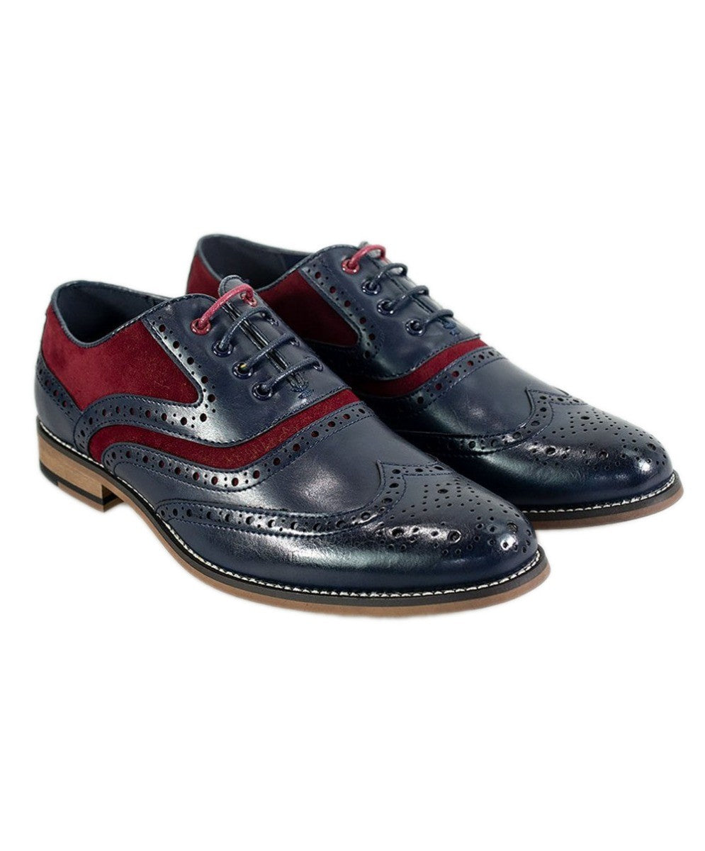 Herren Wildleder & Leder Oxford Brogue Schuhe - ETHAN - Marineblau - Rot