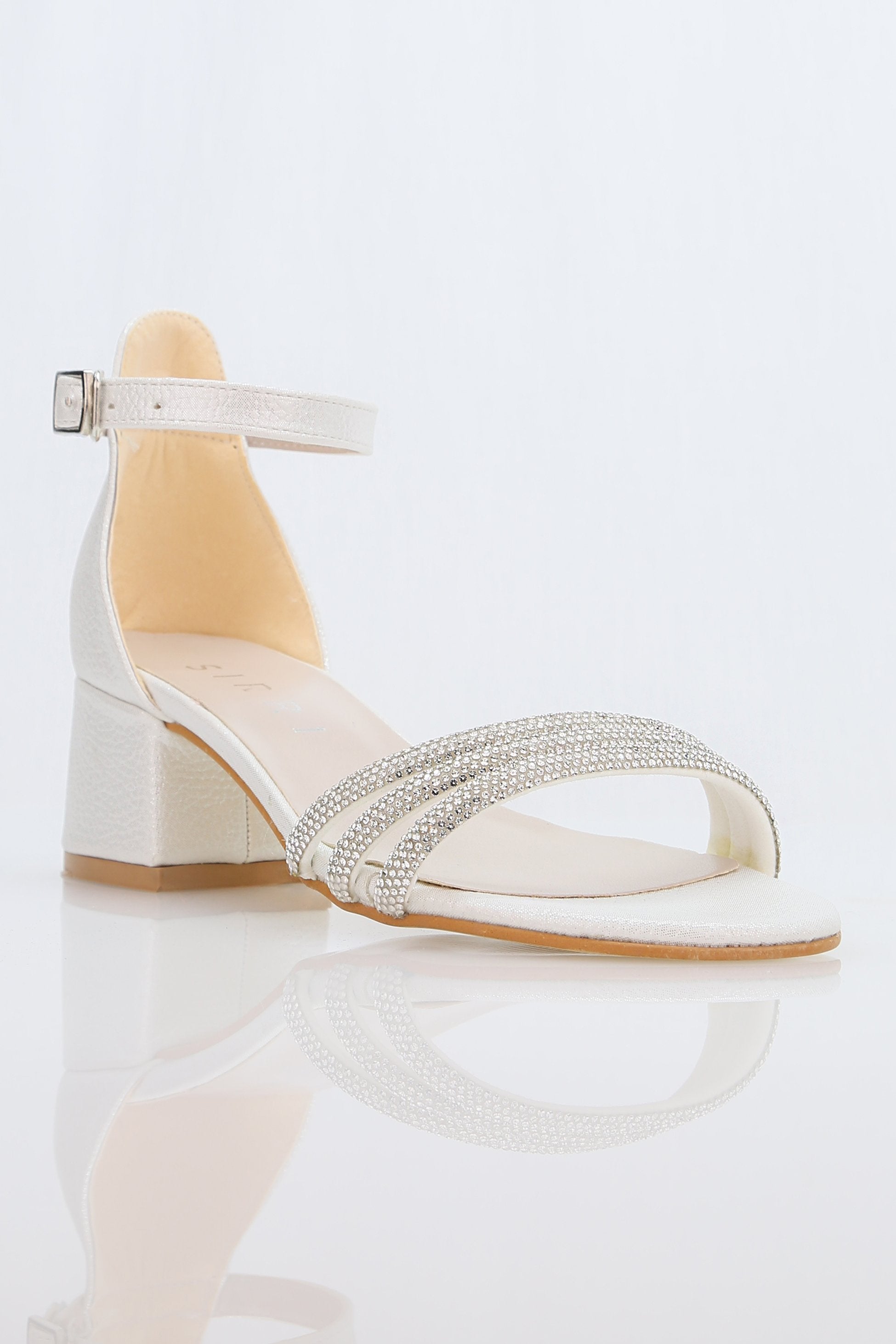 Girls' Textured Block-Heel Sandals with Rhinestone Straps - TWINKLE - White