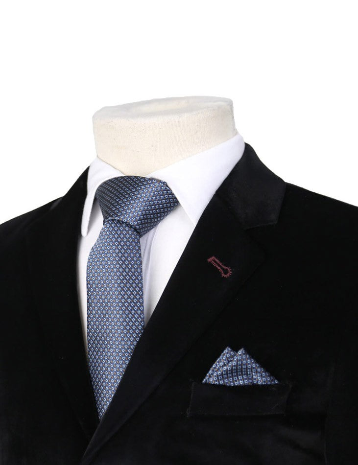 Jungen Gemustertes Formelles Krawatten- & Einstecktuch-Set – Blau Diamant