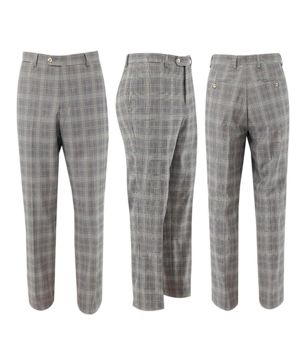 Pantalon à Motif Check Retro Gris Slim Fit pour Homme - JULIAN - Gris Clair