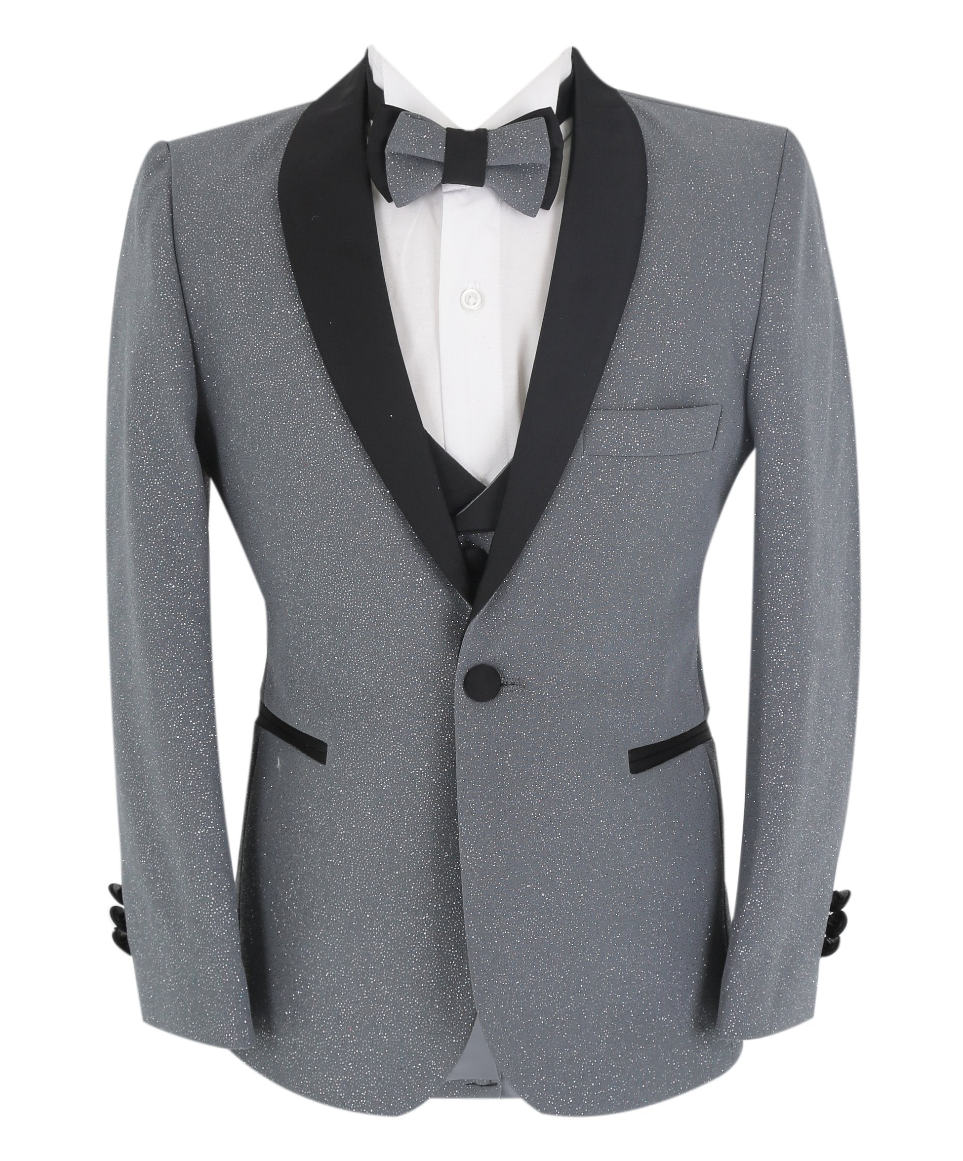 Jungen Slim Fit Glitzernder Tuxedo Anzug - Grau