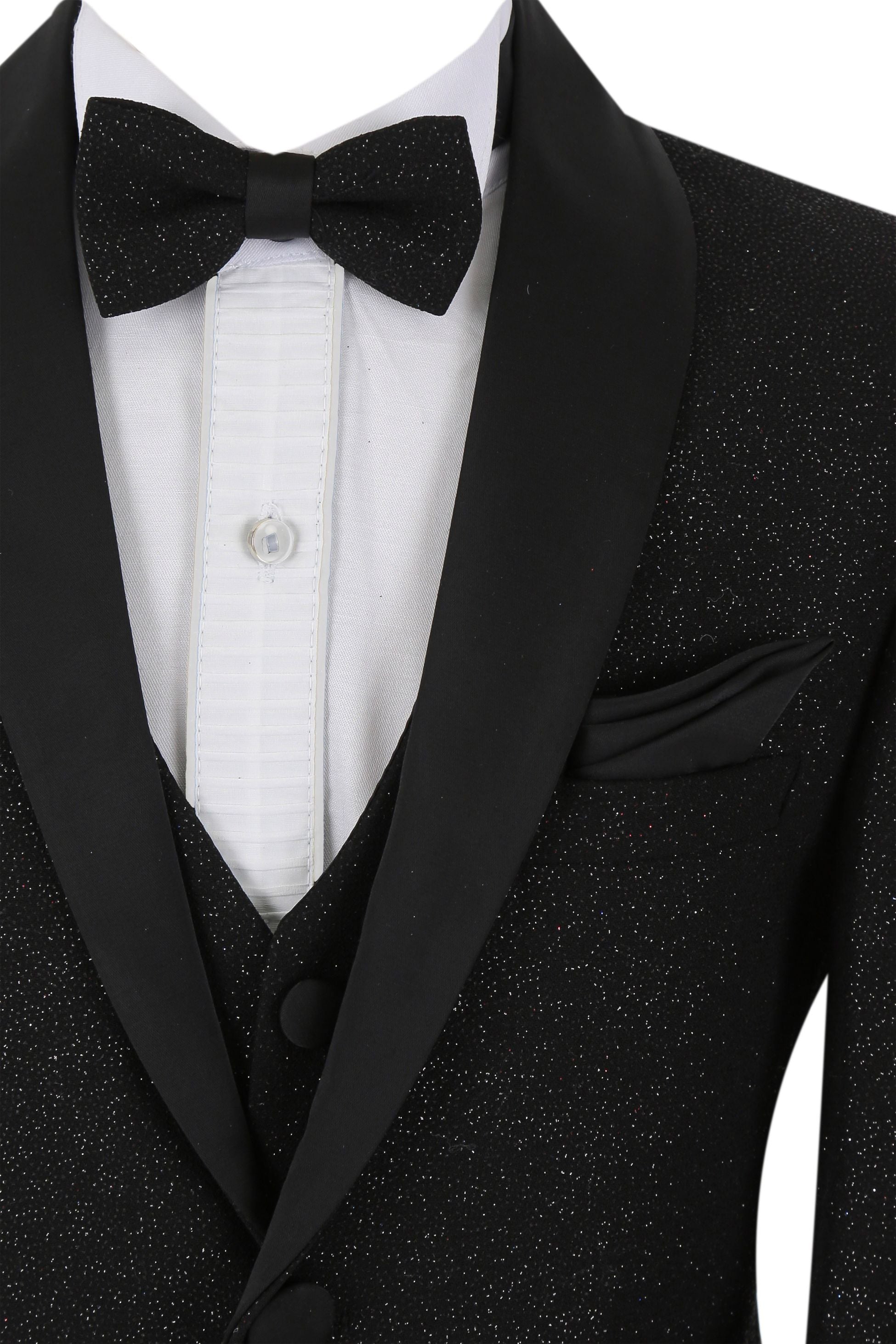 Jungen Glitzer Tuxedo Dinner 6-teiliger Anzug - Schwarz