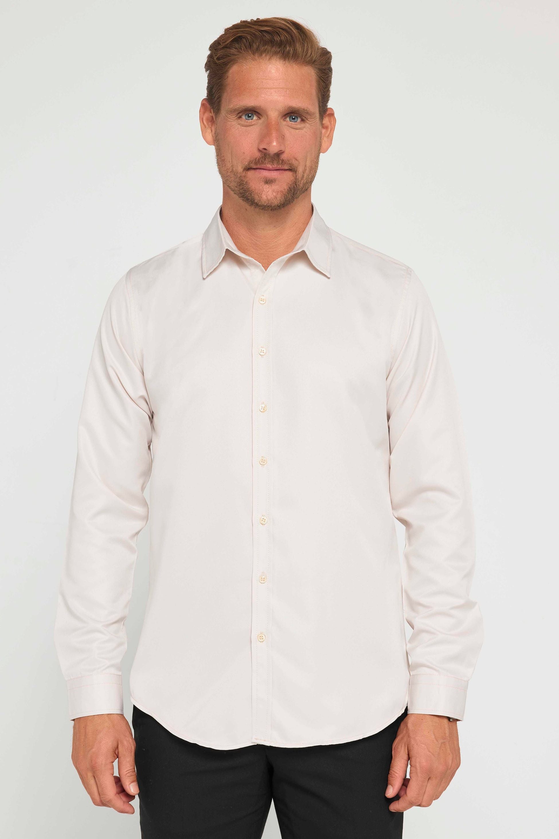 Chemise habillée à manches longues ajustée - POLY - Beige Pierre