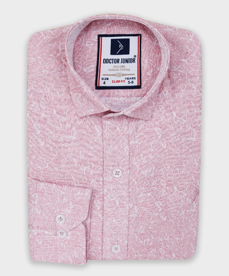 Boys Floral Patterned Slim Fit Fashion Shirt - Pink