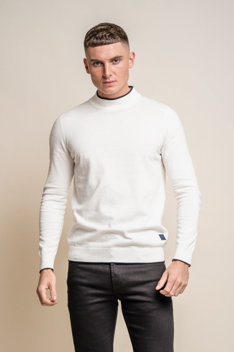 Pull à col roulé en coton pour hommes - New Rio - Ecru