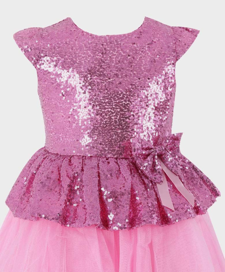 Robe Gonflable à Paillettes et Tulle pour Filles - Rose