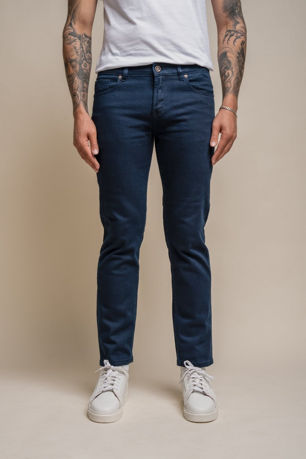 Jean en denim stretch ajusté en coton pour hommes - MILANO - Bleu Marine