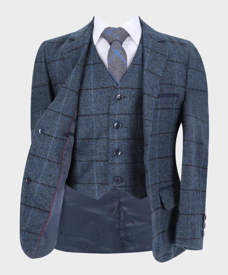 Costume en Tweed à Chevrons Tailored Fit Bleu pour Garçons - Bleu