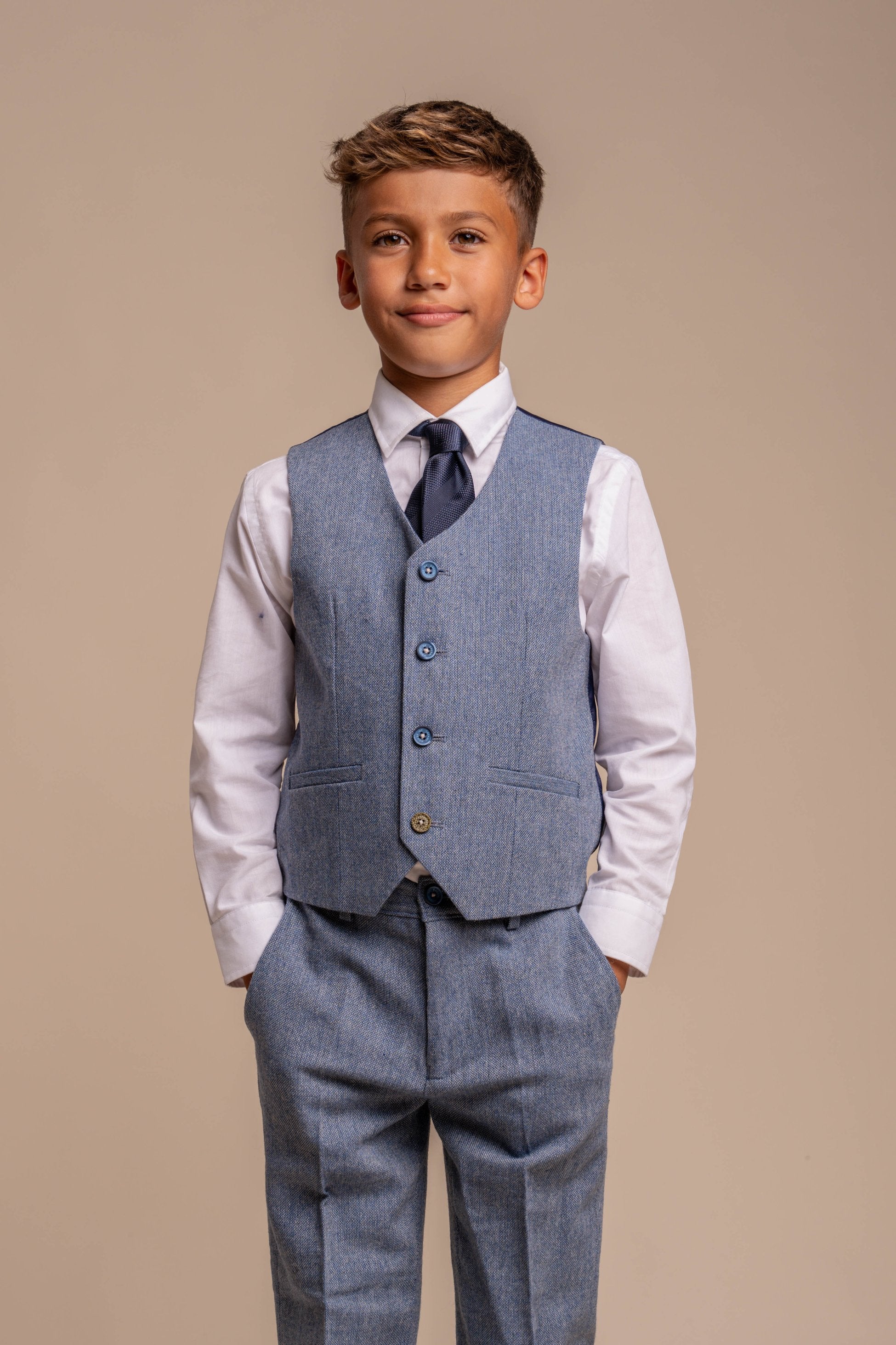 Costume en Tweed Slim Fit pour Garçons - WELLS Bleu - Bleu Clair