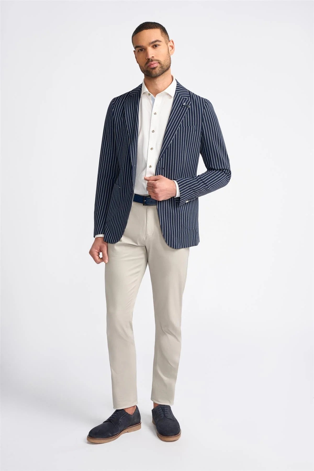 Men’s Slim Fit Pinstripe Navy Blazer - JULIAN - Navy Blue