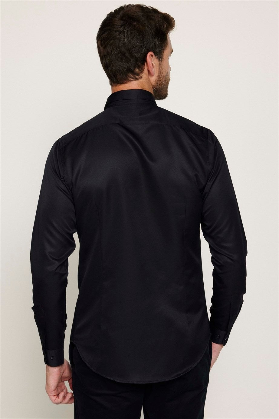 Chemise habillée à manches longues ajustée - POLY - Noir