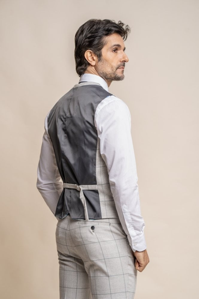 Gilet rétro à double boutonnage à carreaux gris pour hommes - RADIKA - Gris Clair