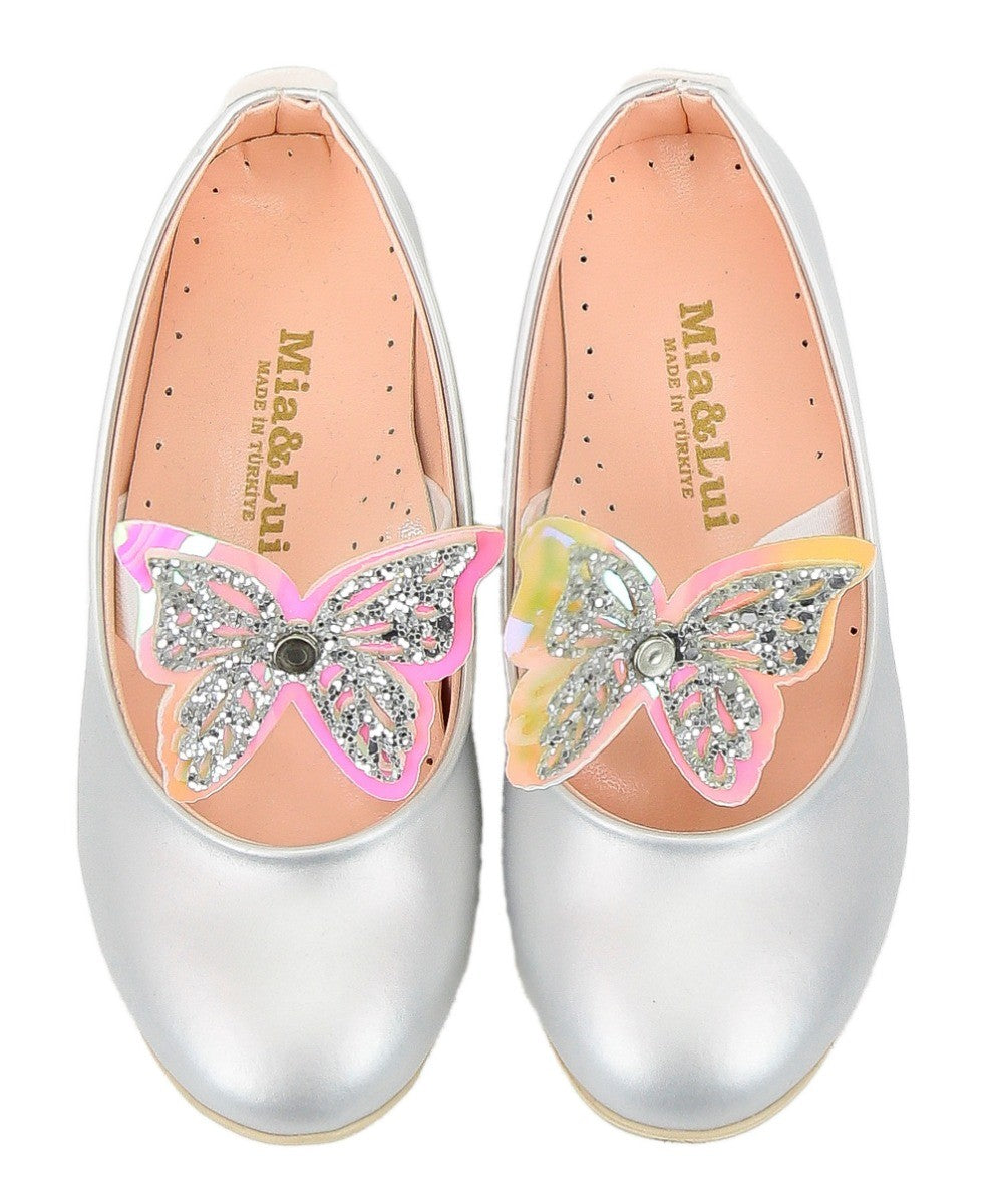 Chaussures Ballerines à Bride Papillon Plates pour Filles - Argent