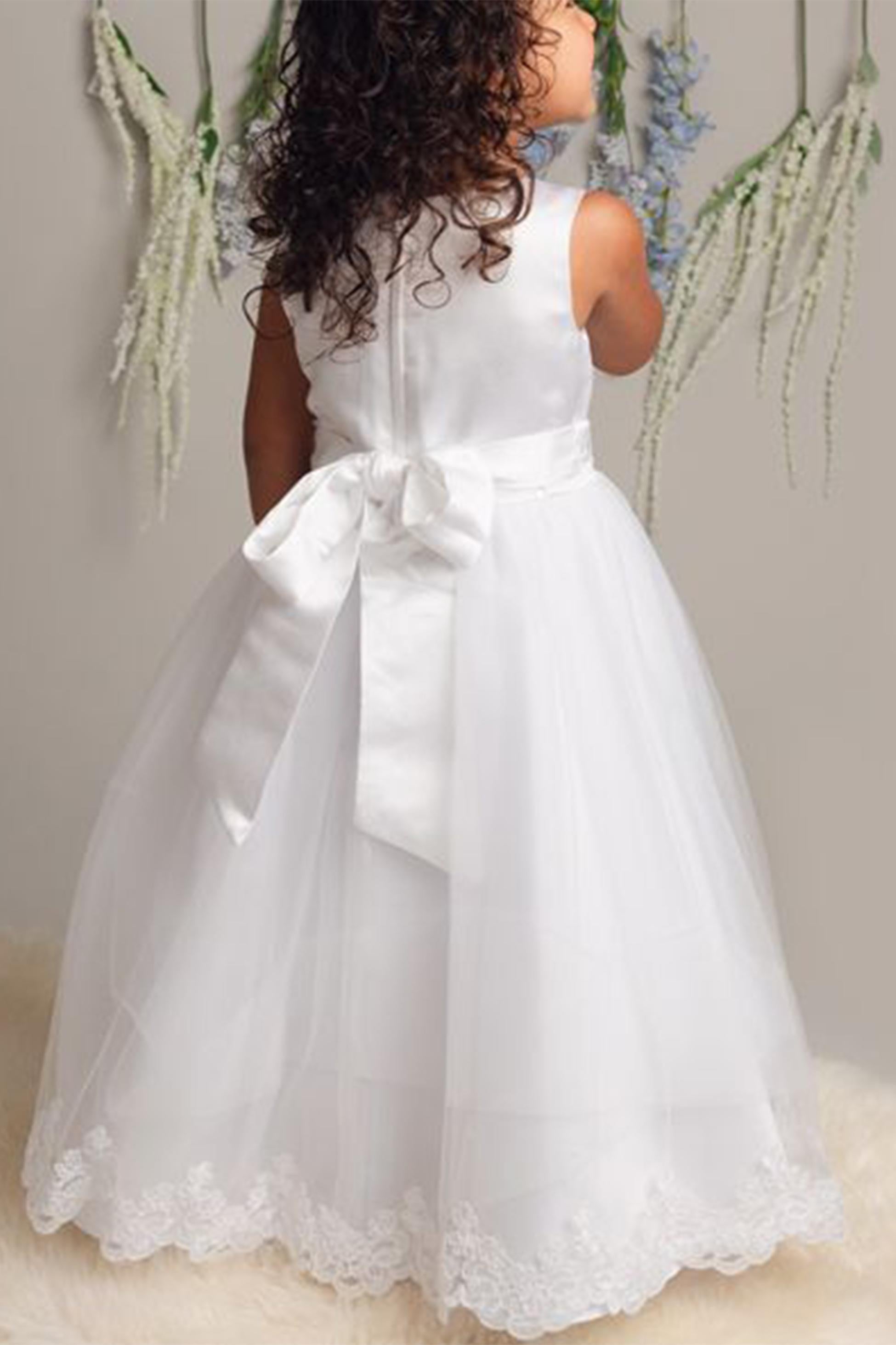 Robe longue pour fille avec cape en tulle – CLAIRE - Blanc