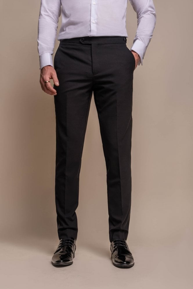 Pantalon de costume en laine mélangée ajusté pour hommes - ASPEN - Noir