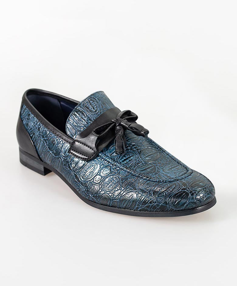 Herren Krokodilgeprägte Quasten-Loafer - BRINDISI - Marineblau