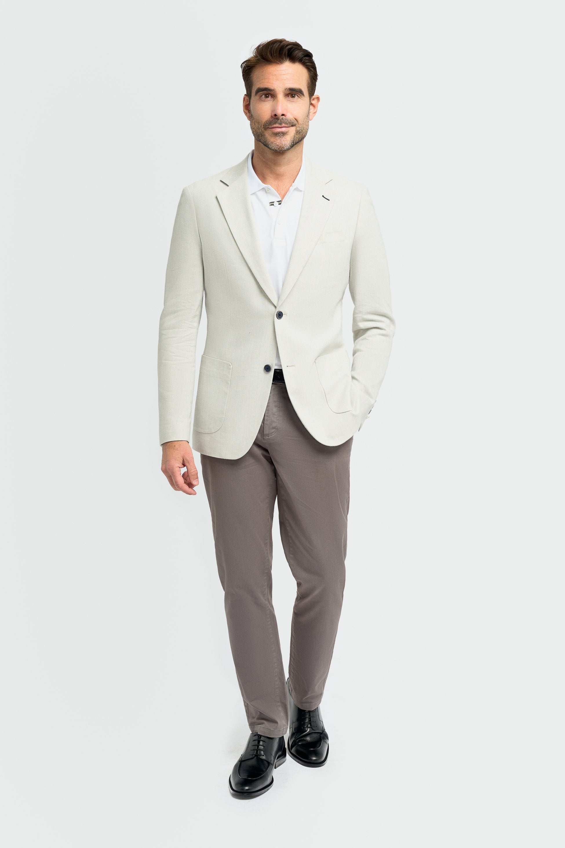 Blazer en lin à poche à rabat en herringbone pour hommes - Luigi - Gris Ardoise