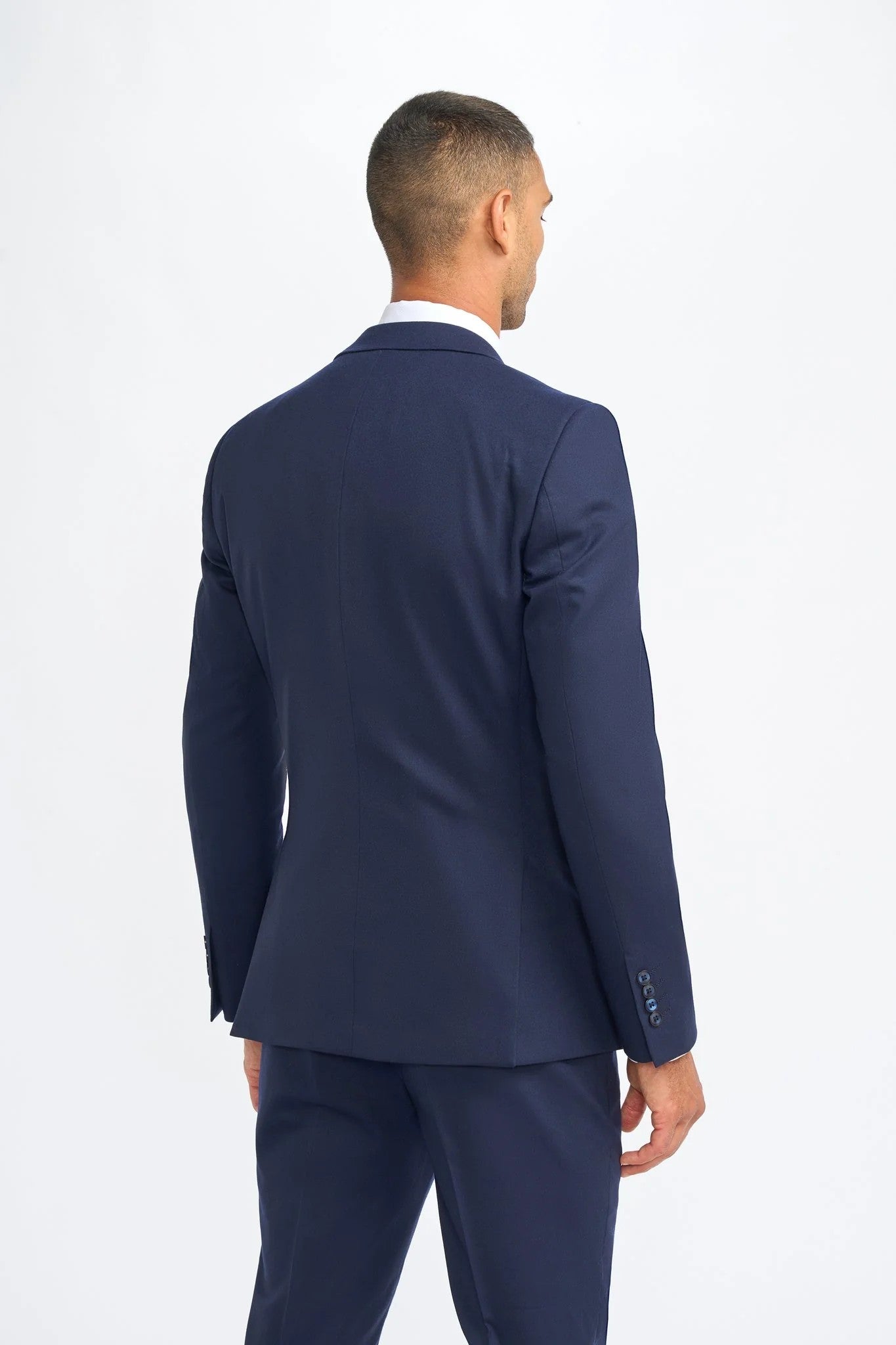 Veste de costume formelle en laine ajustée pour hommes - James - Bleu Marine