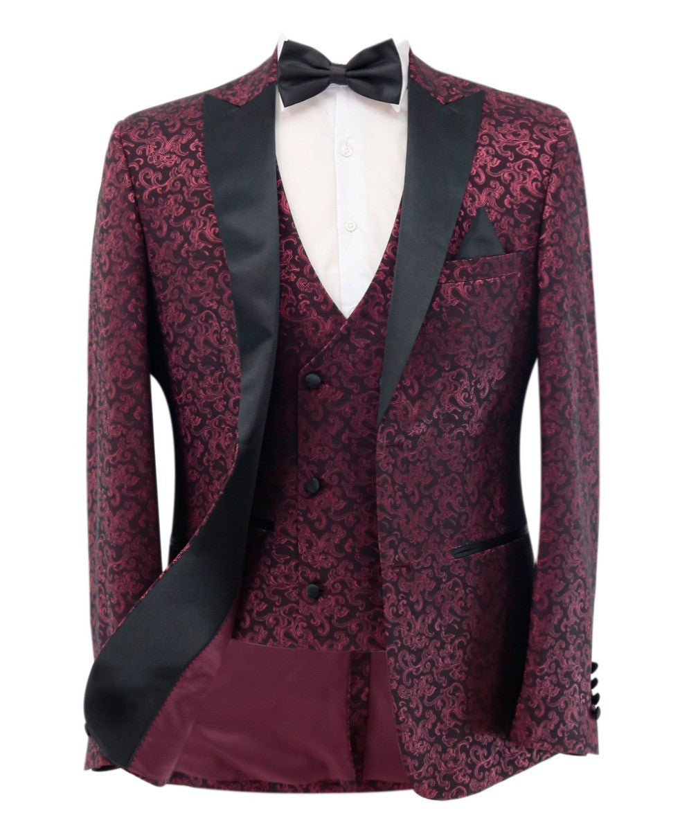 Costume de Smoking à Motif Iridescent Bordeaux pour Homme - AARON - Bordeaux