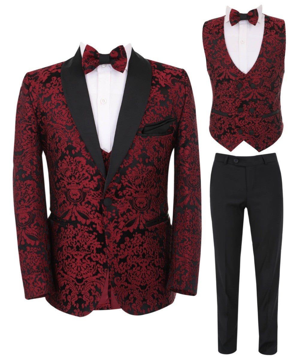 Jungen Blumenbesticktes Tuxedo Anzug-Set - Bordeaux