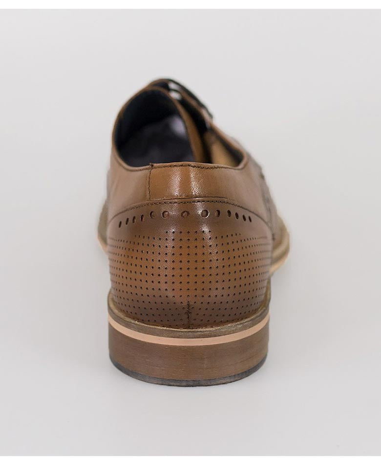 Chaussures brogue à lacets en cuir pour hommes - ROME - Marron Tan