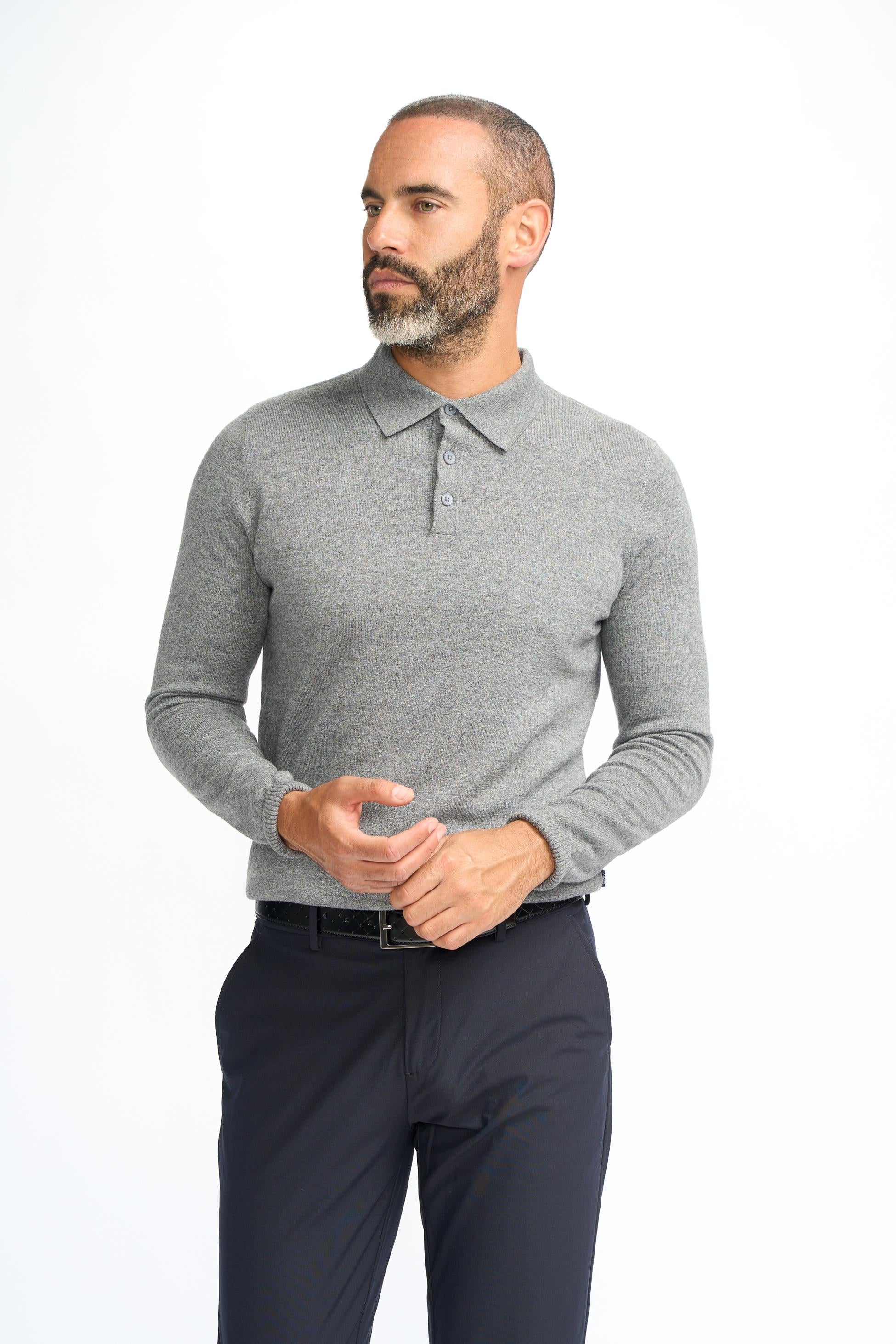 Chemise à manches longues en laine tricotée pour hommes - Boom - Gris