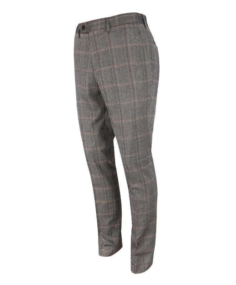 Pantalon ajusté en tweed à carreaux - Connall Brown - Marron