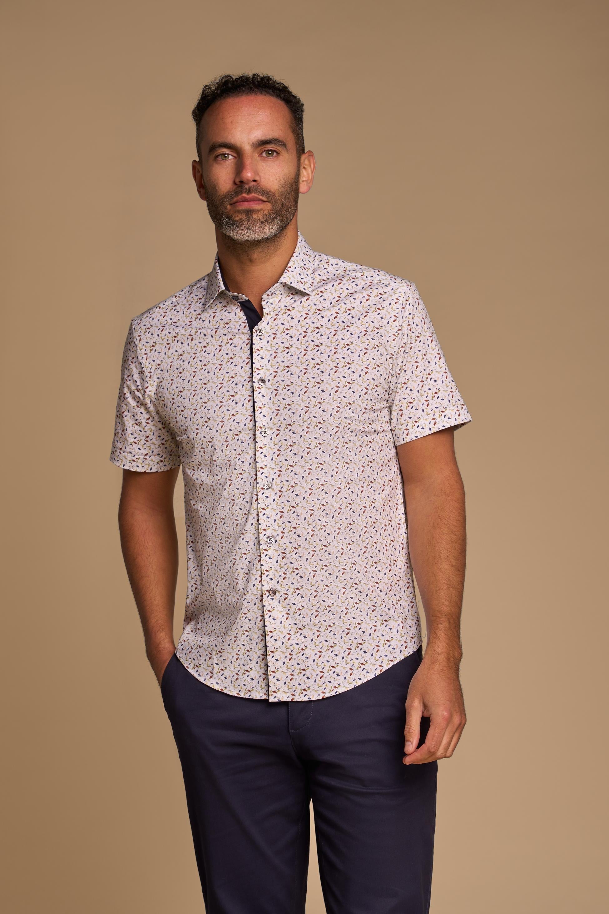 Chemise à Manches Courtes à Motifs de Feuilles en Coton pour Homme - LIMA