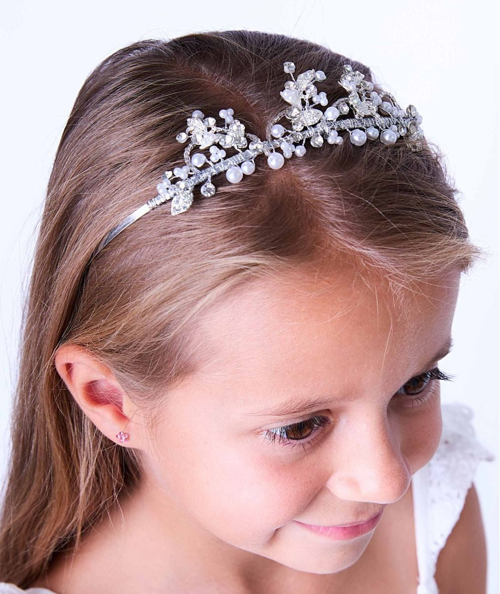 Couronne de tiara en argent avec strass et perles pour filles - Pérou