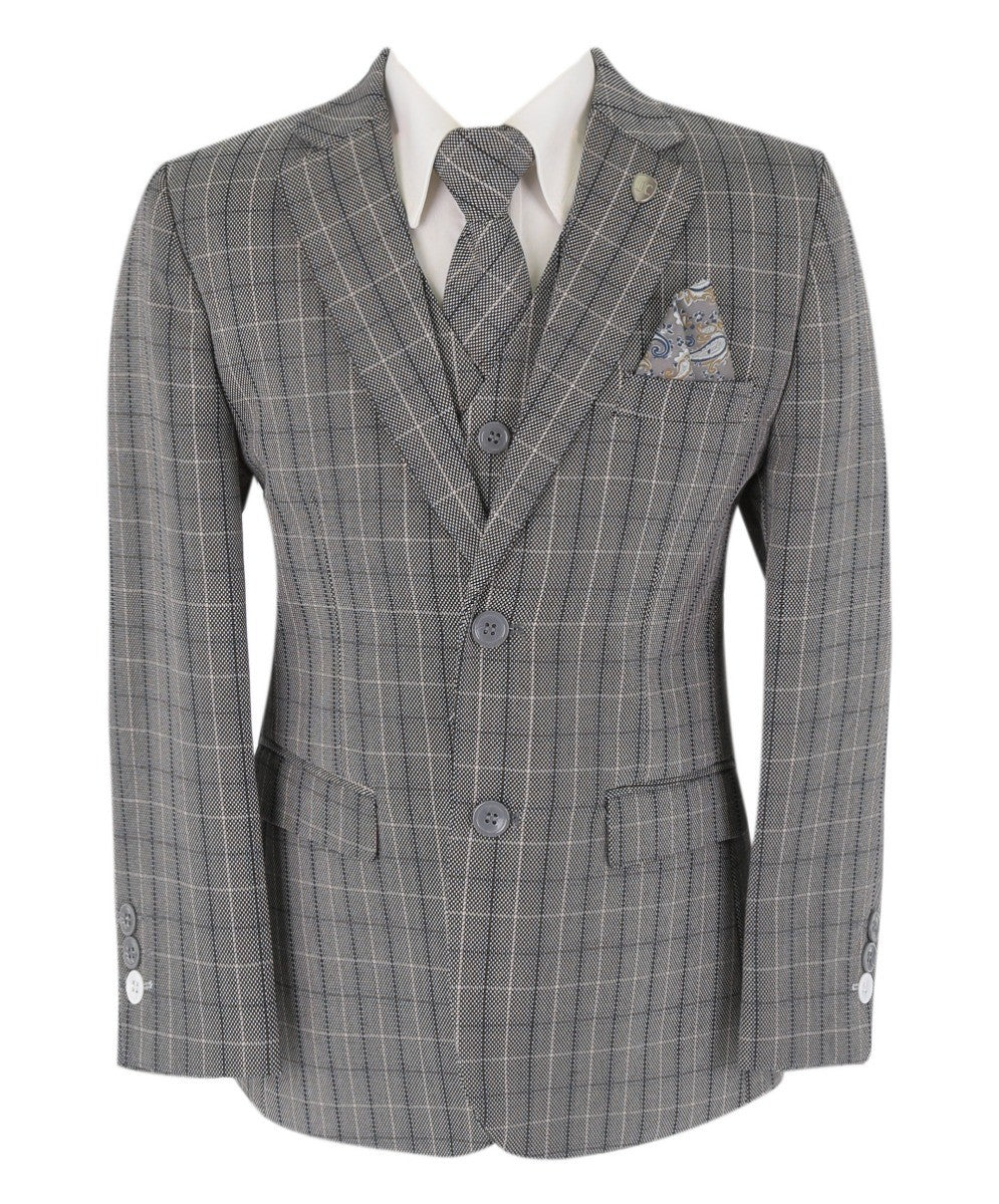 Costume en Tweed à Carreaux Tailored Fit pour Garçons - Gris