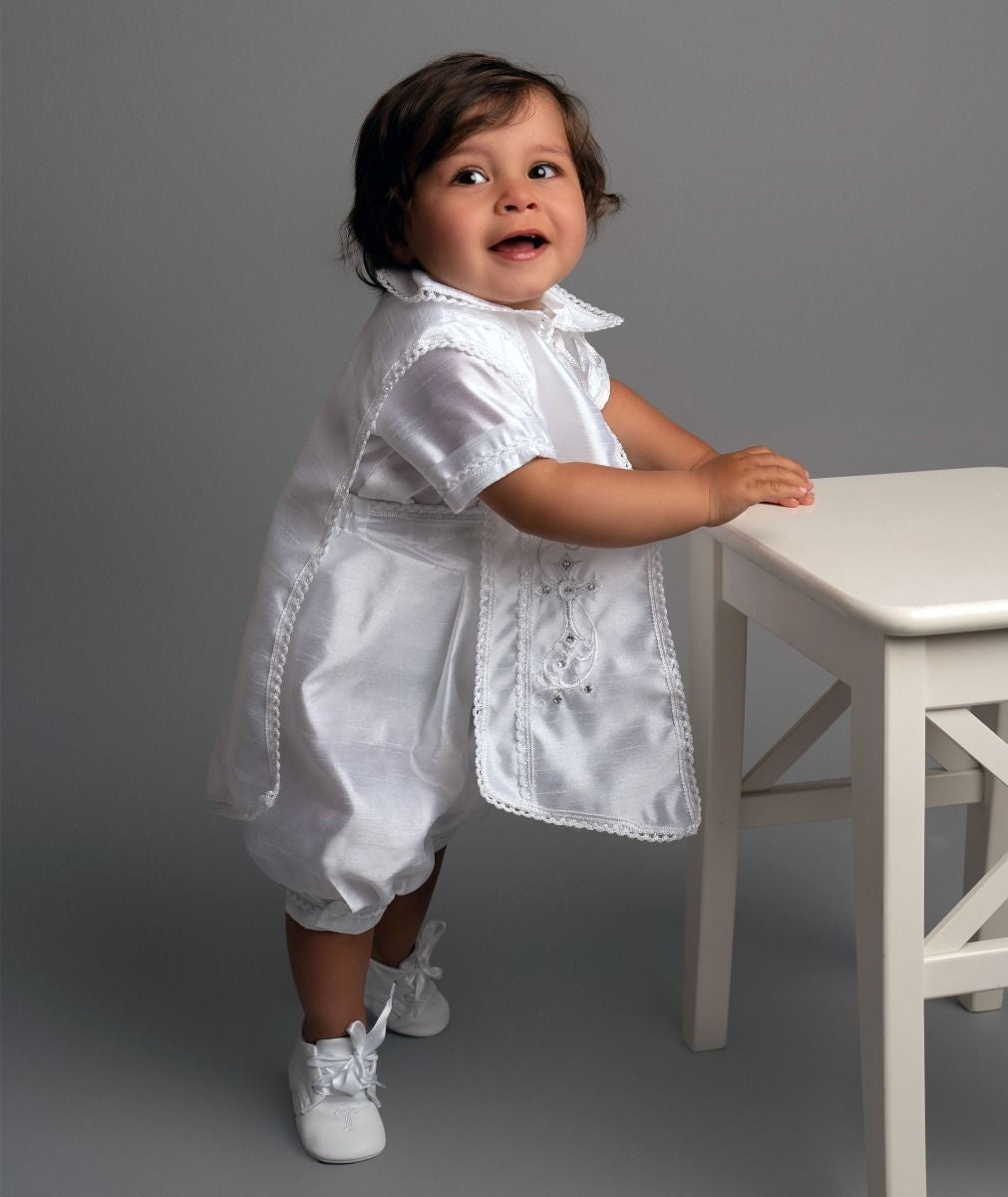 Luxurious Baby Boys White Christening Romper Set - 605 - White