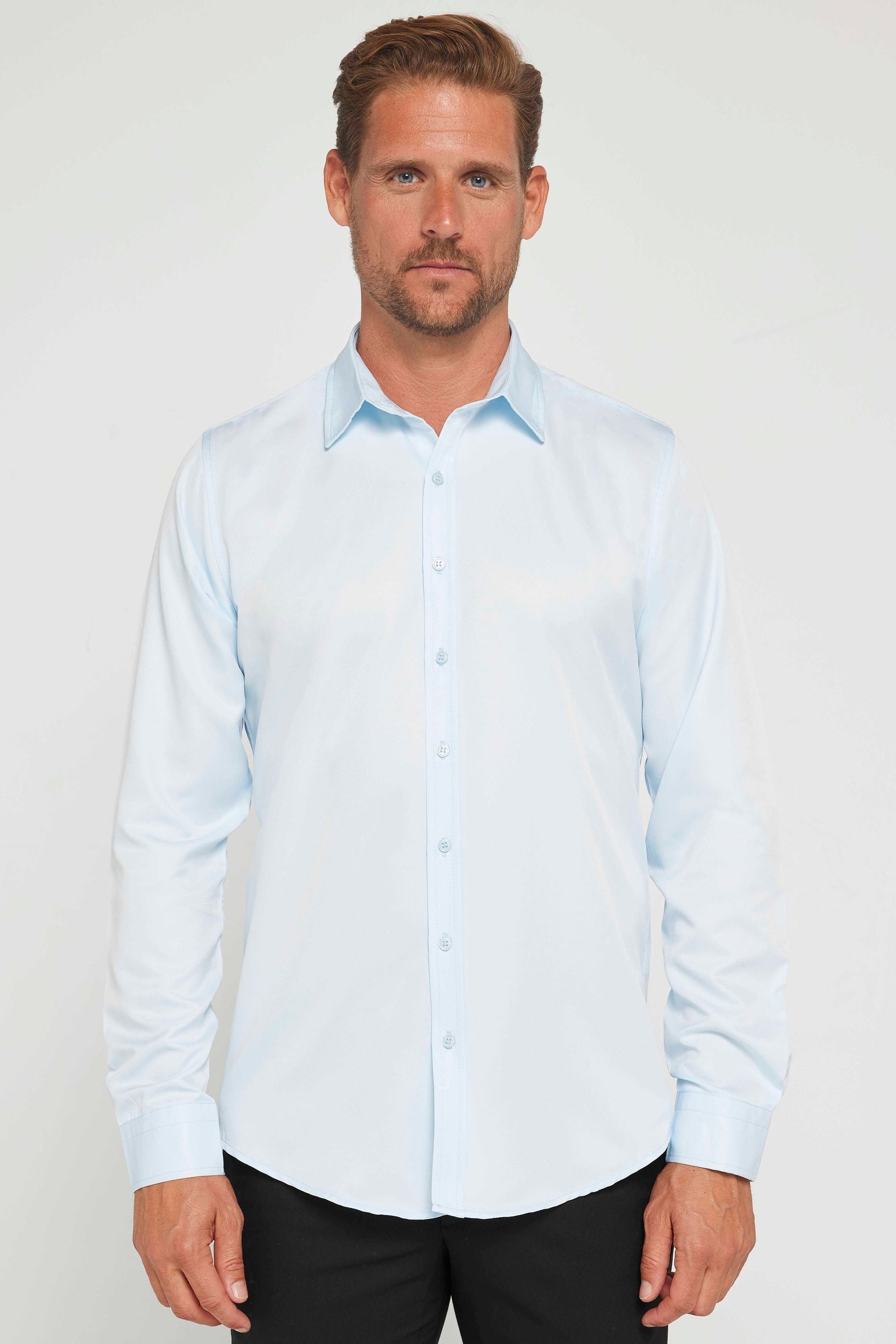 Men's Slim Fit Long Sleeve Dress Shirt - POLY - Light Blue