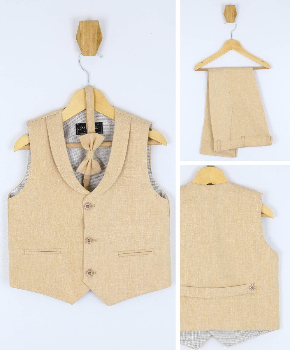 Boys Formal Waistcoat Suit Set - Gold - Beige