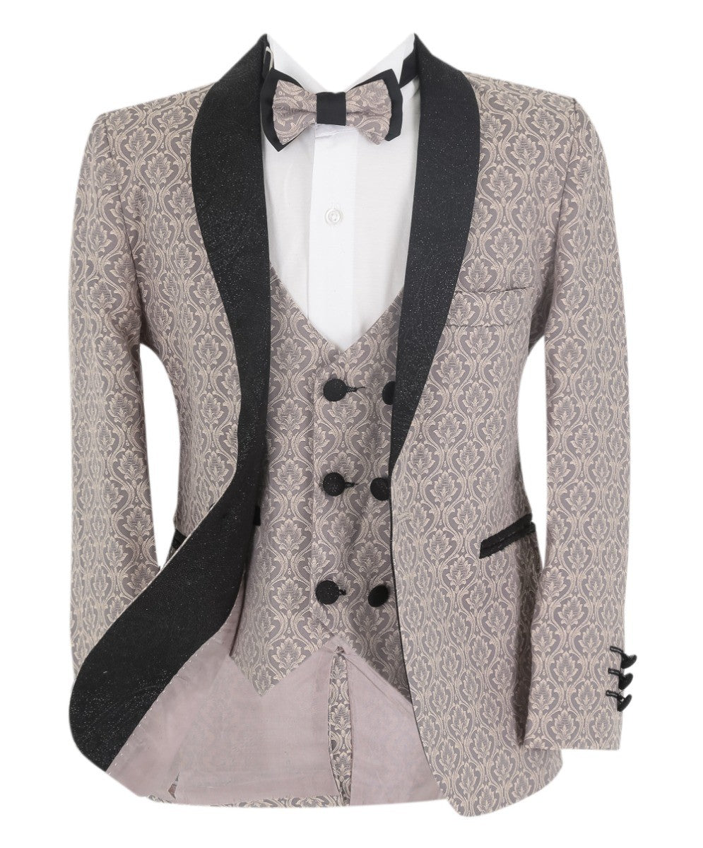 Jungen Schlank geschnittenes Gemustertes Tuxedo Anzug - BENJAMIN - Rosy Beige