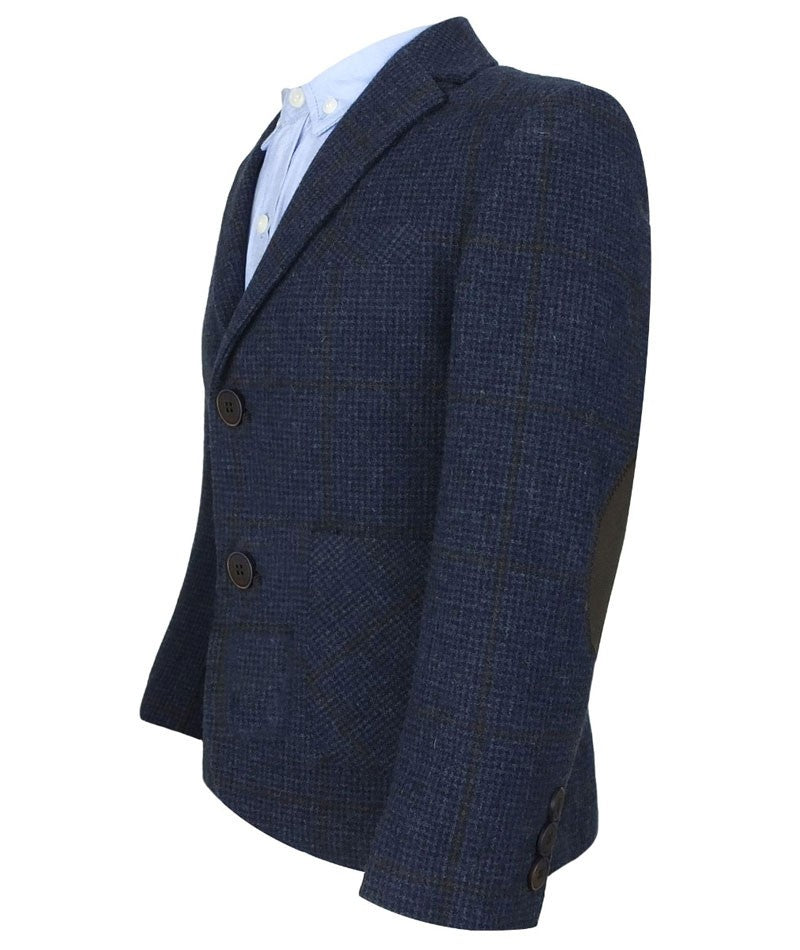 Costume en Laine à Chevrons Windowpane pour Garçons - Bleu Marine - Marron