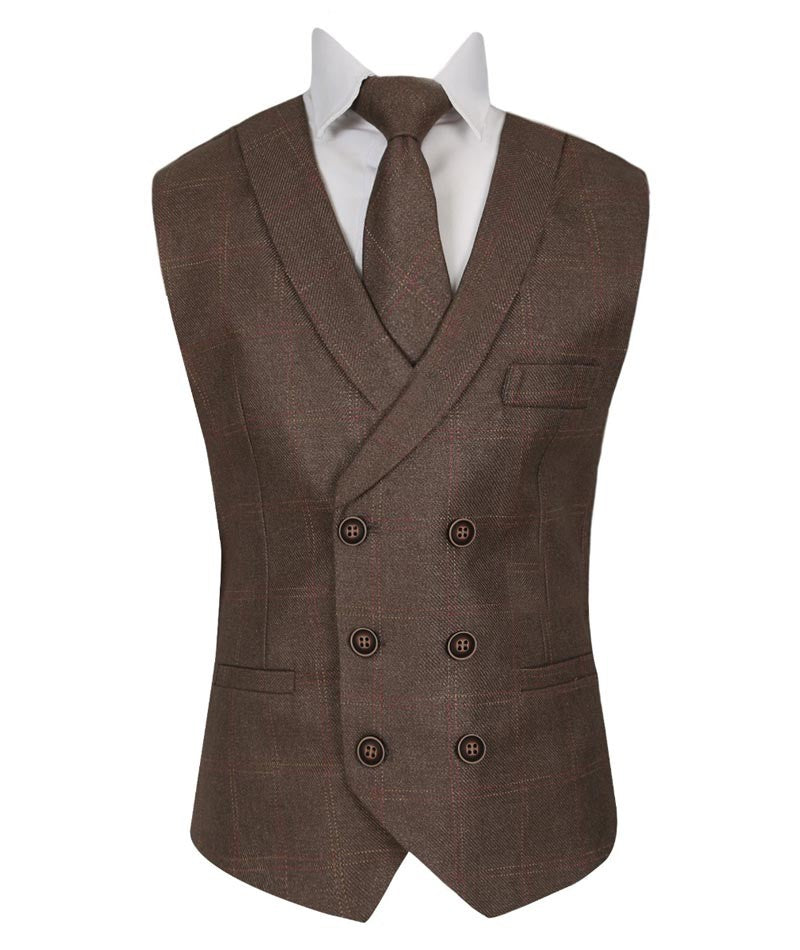 Ensemble Gilet en Tweed à Motif Check pour Hommes et Garçons - Marron - Brun