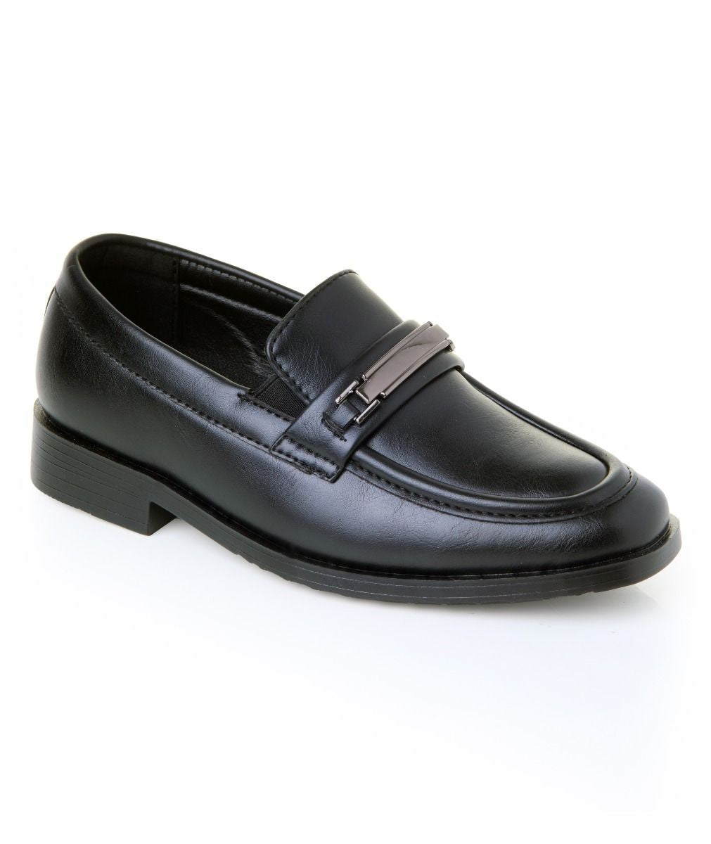 Jungen Schwarze Slipper Schuhe mit Metallbarren - Colin - Schwarz