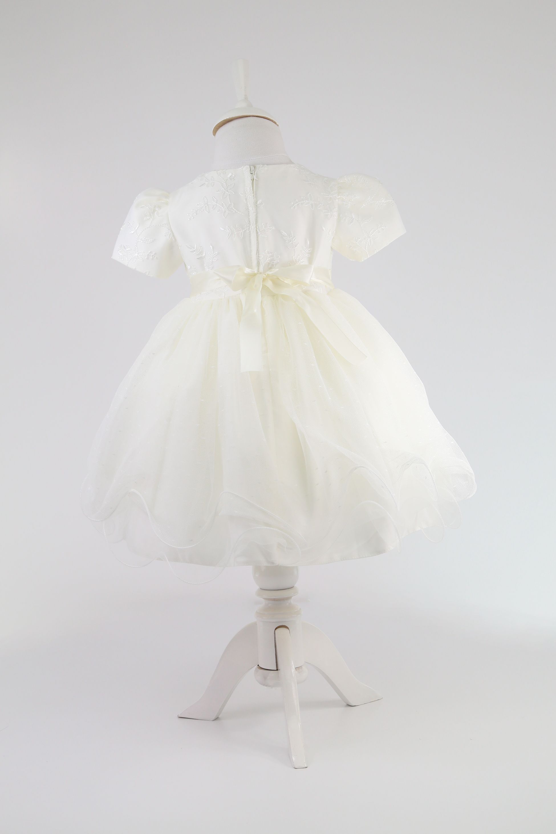 Baby Mädchen Ballonärmel Tüllkleid – B1038 - Elfenbein